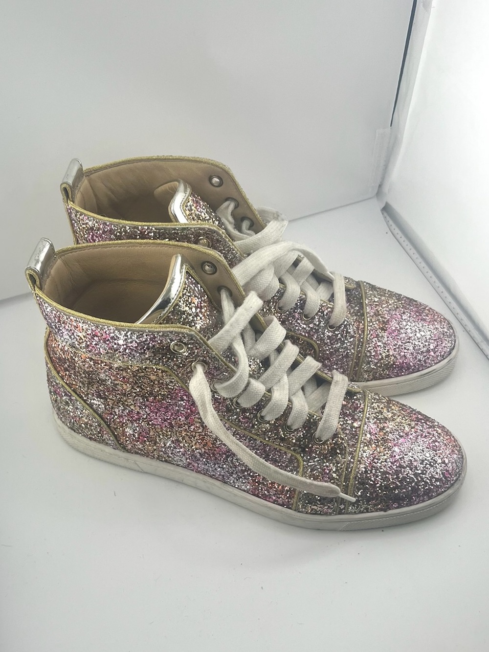 #S119 Christian Louboutin Bip Bip Glitter High‑Top Sneakers, EU 38